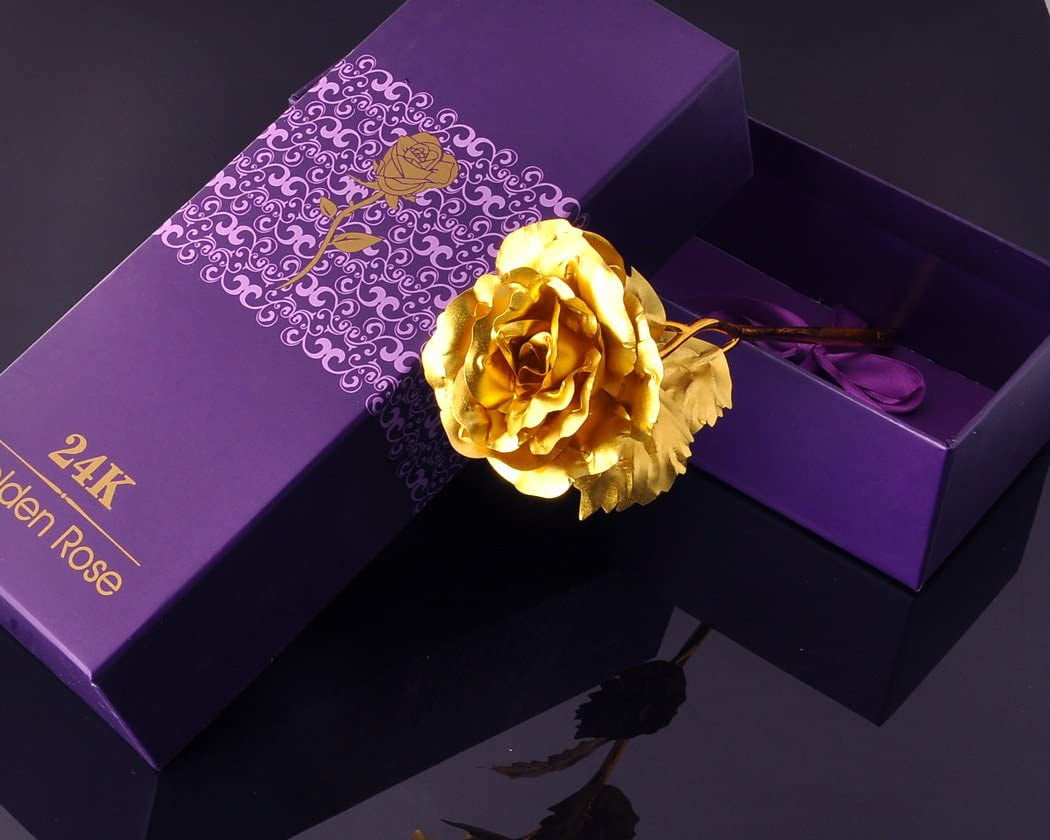 Present for Birthday Ace Select 24K Gold Dipped Rose with Gift Box Home Anniversary Decoration Mothers Day Valentines Day Blue