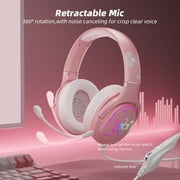 Cherry Blossom Stereo Gaming Headset for PS4/PS5/Xbox/PC/Mac/Switch, RGB Gradient Light Wired Gaming Headphones with Mic, Surround Sound Bass, Soft Memory Earmuffs for Kids & Girls/Women