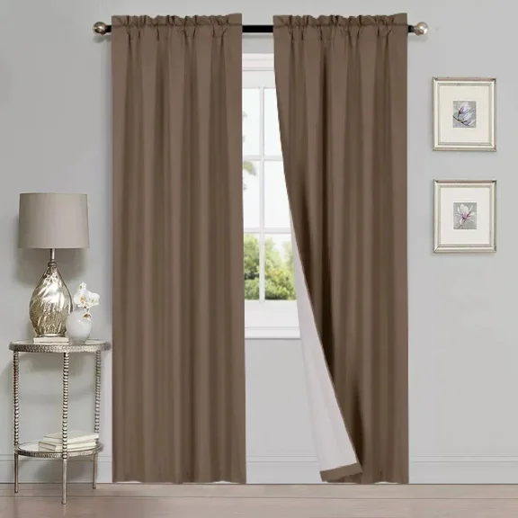 Gorgeous Home Linen Set of 2pc R64 Brown Solid Color Lined window Curtain Panel Complete Privacy Rod Pocket 35" Width x 84" Length each