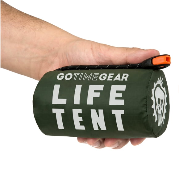 Go Time Gear Life Tent Emergency Survival Shelter - 2 Person Use As Tent, Shelter, Tube Tarp - Includes Whistle & Paracord Green 1 Pack