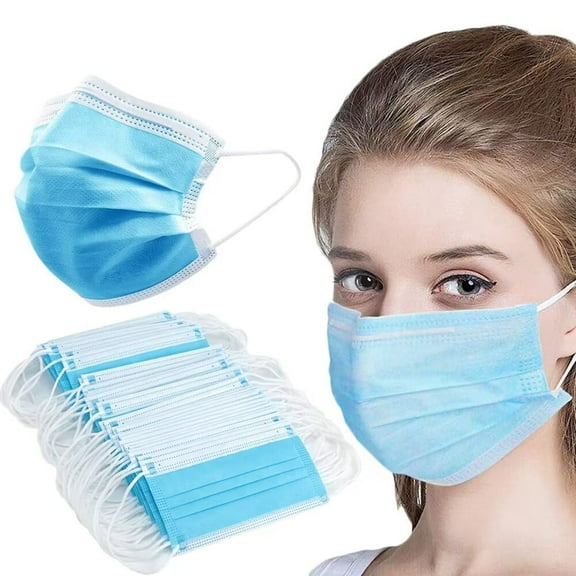 Blue Disposable Face Masks 100 Pack,3-Ply Breathable Mask For Adults,Great For Outdoors,Home, Office, School