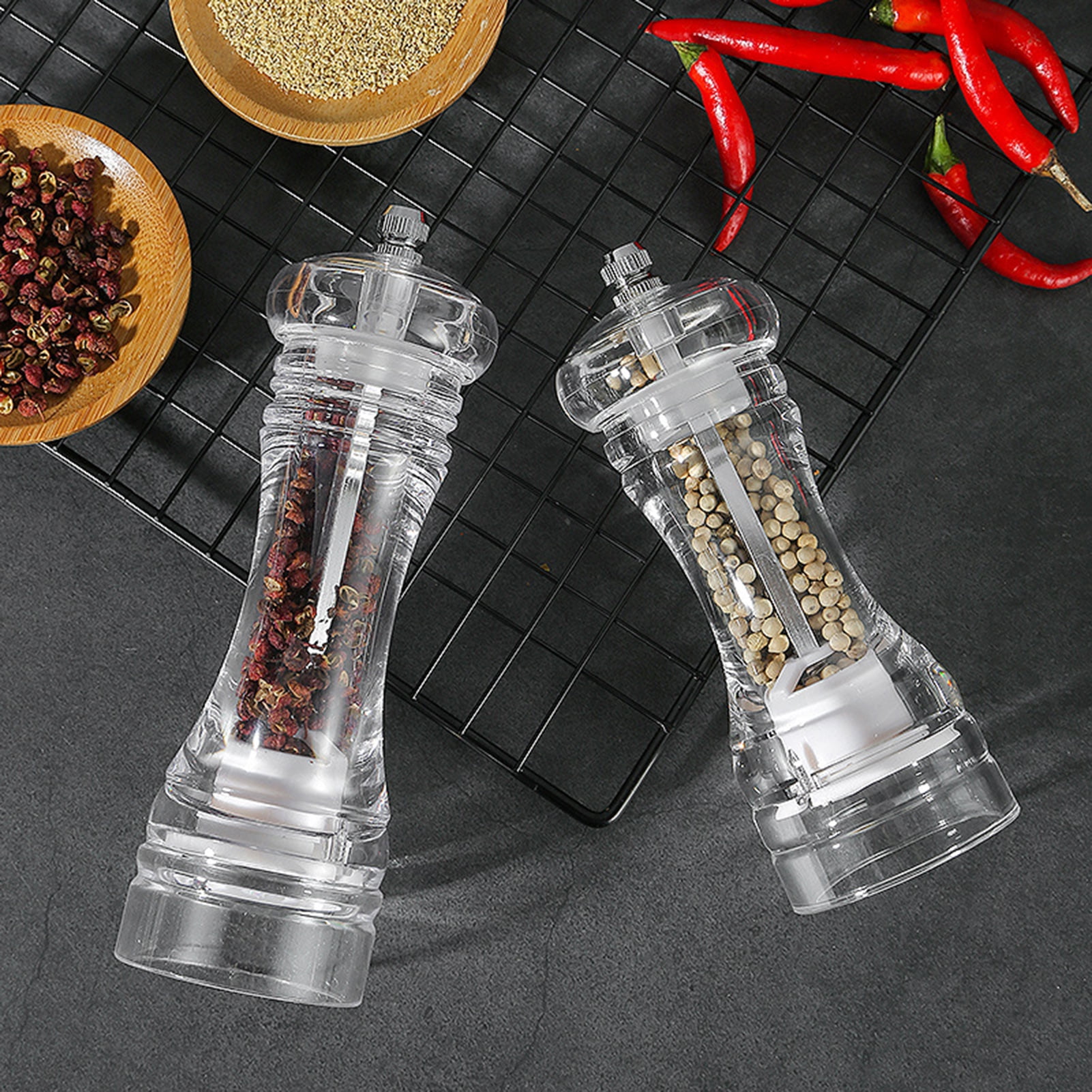 Travelwant Premium Acrylic Salt and Pepper Grinder - Adjustable Ceramic Sea Salt Grinder & Pepper Grinder - Tall Glass Salt and Pepper Shakers 