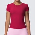 thumbnail image 2 of Garbnen Short Sleeve T Shirts for Women Slim Fit Crewneck Tops for Women Basic Seamless Yoga Womens Workout Tops Red S, 2 of 7