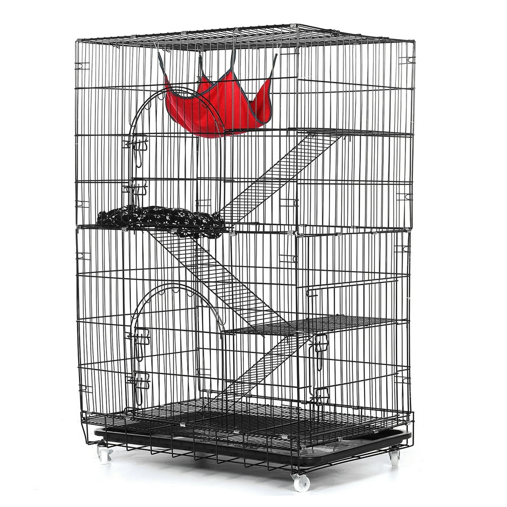 Tooca 4-Tier Cat Cages, Large Pet Playpen Crate 36x24x51in Chinchilla