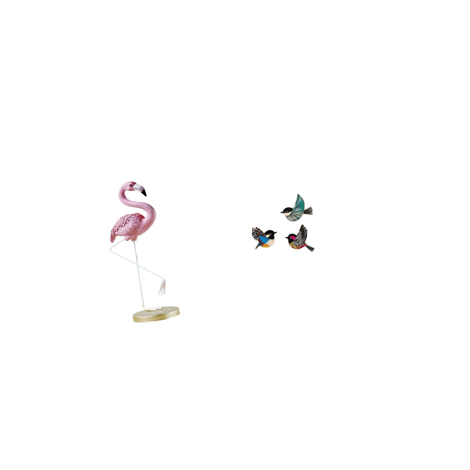 CoudarTitie Flamingo Resin Bird Sculpture Modern Art Garden Figurine with Metal Stand and Wooden Flying Birds Wall Hanging Signs for Home Decor Study Room Farmhouse