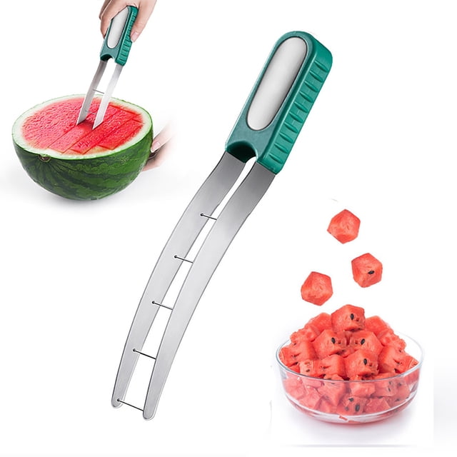 Oleegame 1PC Vegetable Peeler Stainless Steel Watermelon Cutter Slicer Stainless Watermelon Cube Cutter Quickly Watermelon Fun Fruit Melon Cutter For Kitchen Gadget Green