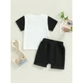 thumbnail image 5 of Elippeo Toddler Boy Summer Clothes 6 12 18 24 Months 3 4 Years Letter Print Short Sleeve T-Shirt with Solid Color Shorts 2Pcs Outfit, 5 of 10