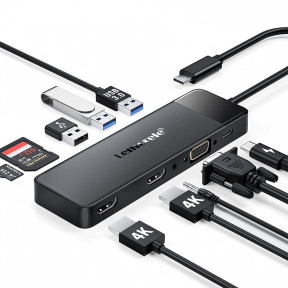 Lemorele 10 in 1 USB C Docking Station with Dual Monitor,Laptop Docking Station Triple Display,USB C Hub with Dual HDMI Adapter,VGA, USB 3.0/2.0, 100W PD, SD/TF, 3.5mm Audio for Dell/Lenovo/Hp