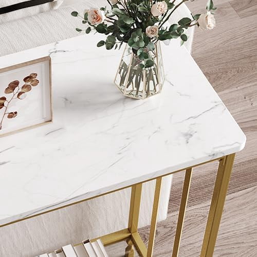33.5"x11.8"x31.9" Narrow Console Table, Small Entryway Table with Glass Shelf and Metal Frame, Sofa Table Narrow Long Behind Couch Table