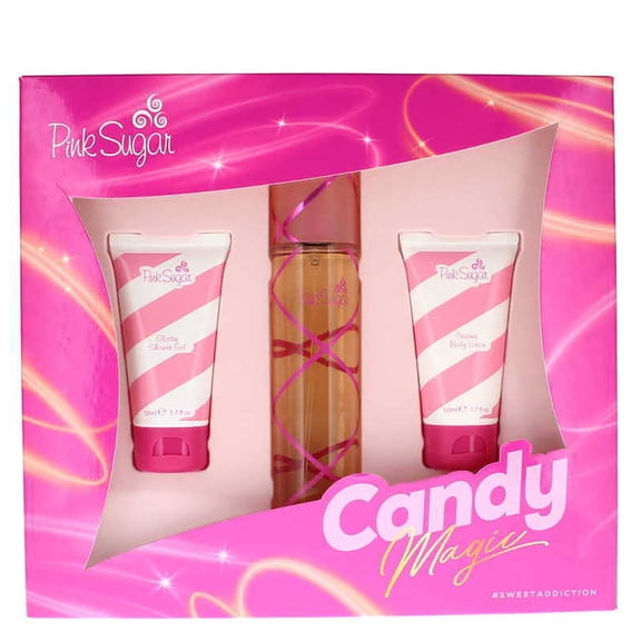 Aquolina Pink Sugar Candy Magic Perfume Giftset for Women (3PC) - 3.4 oz EDT 1.7 oz Shower Gel 1.7 oz Body Lotion