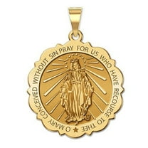 PicturesOnGold.com Miraculous Medal Necklace Pendants Female Adult Scalloped Round-2/3″ 14K Yellow Gold