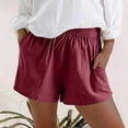 thumbnail image 3 of Cotton Linen Shorts for Women Summer Casual Elastic High Waist Wide Leg Loose Fit Lightweight Beach Shorts with Pockets, 3 of 6