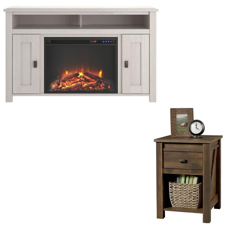Home Square 2 Piece Living Room Set with 50" Fireplace TV Stand and End