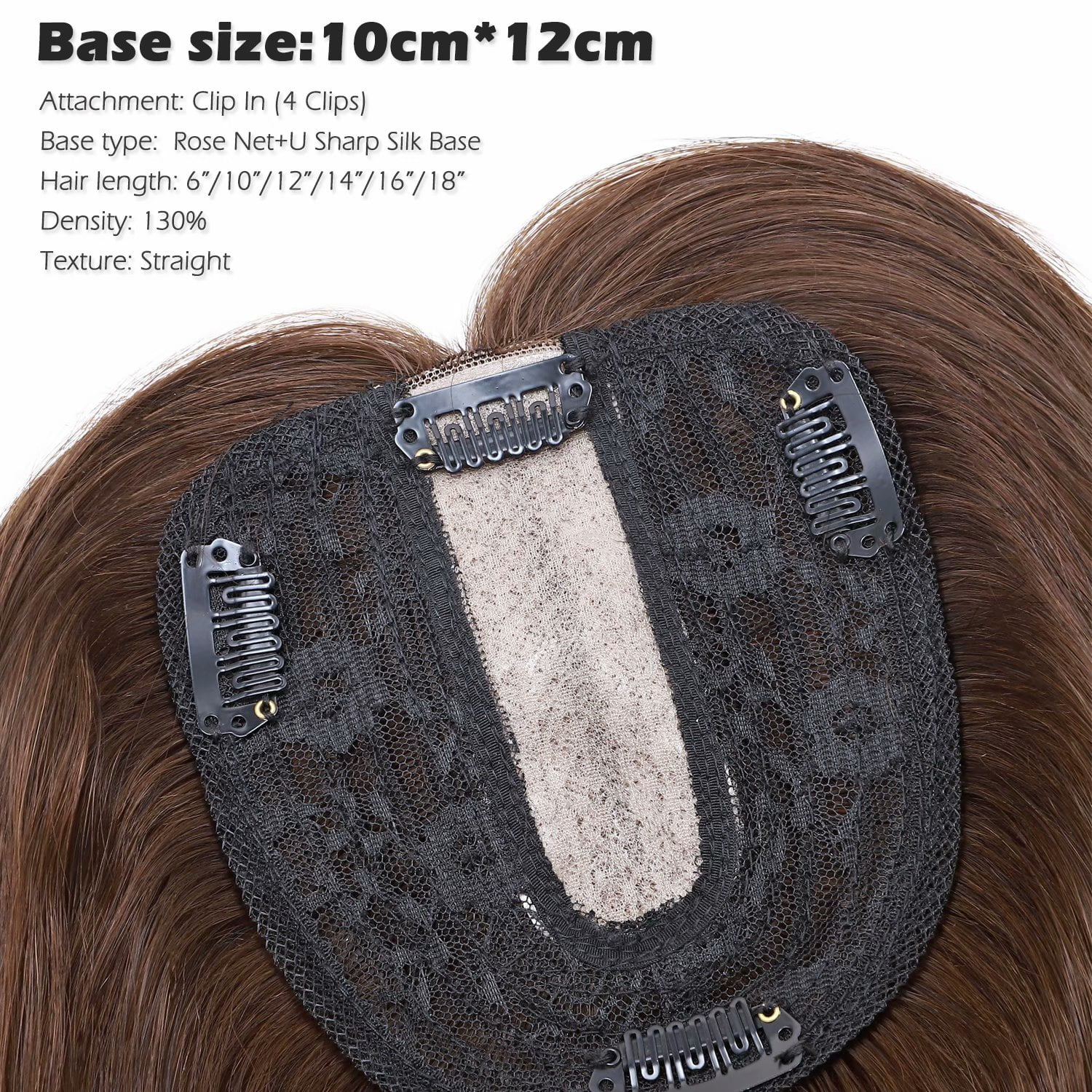 Benehair 100% Real Remy Human Hair Extensions Silk Base Clip In Topper Toupee Hairpiece With Bangs for Women Hair Loss Brown