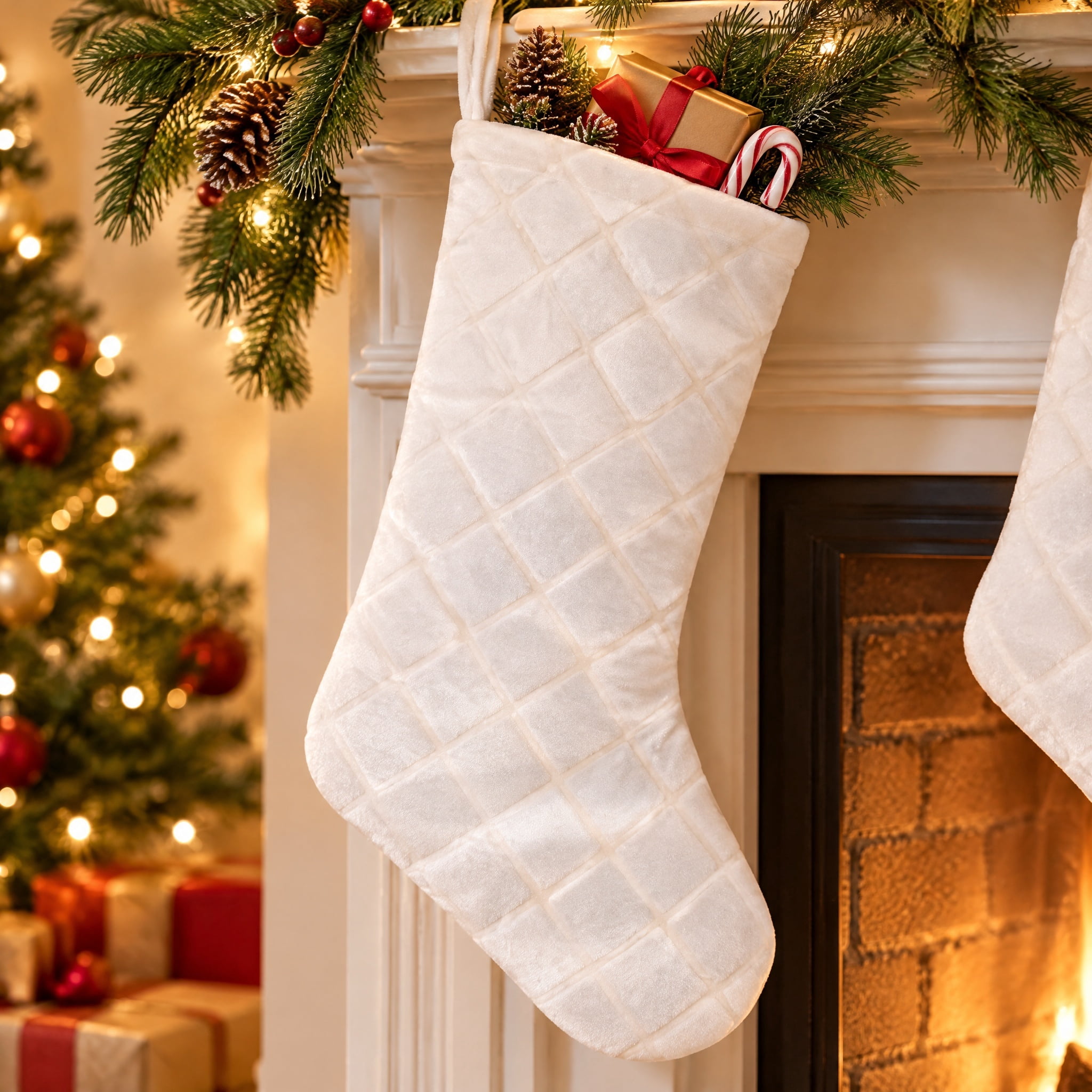 Embossed Diamond Pattern Christmas Stocking, White, 18", by Holiday Time
