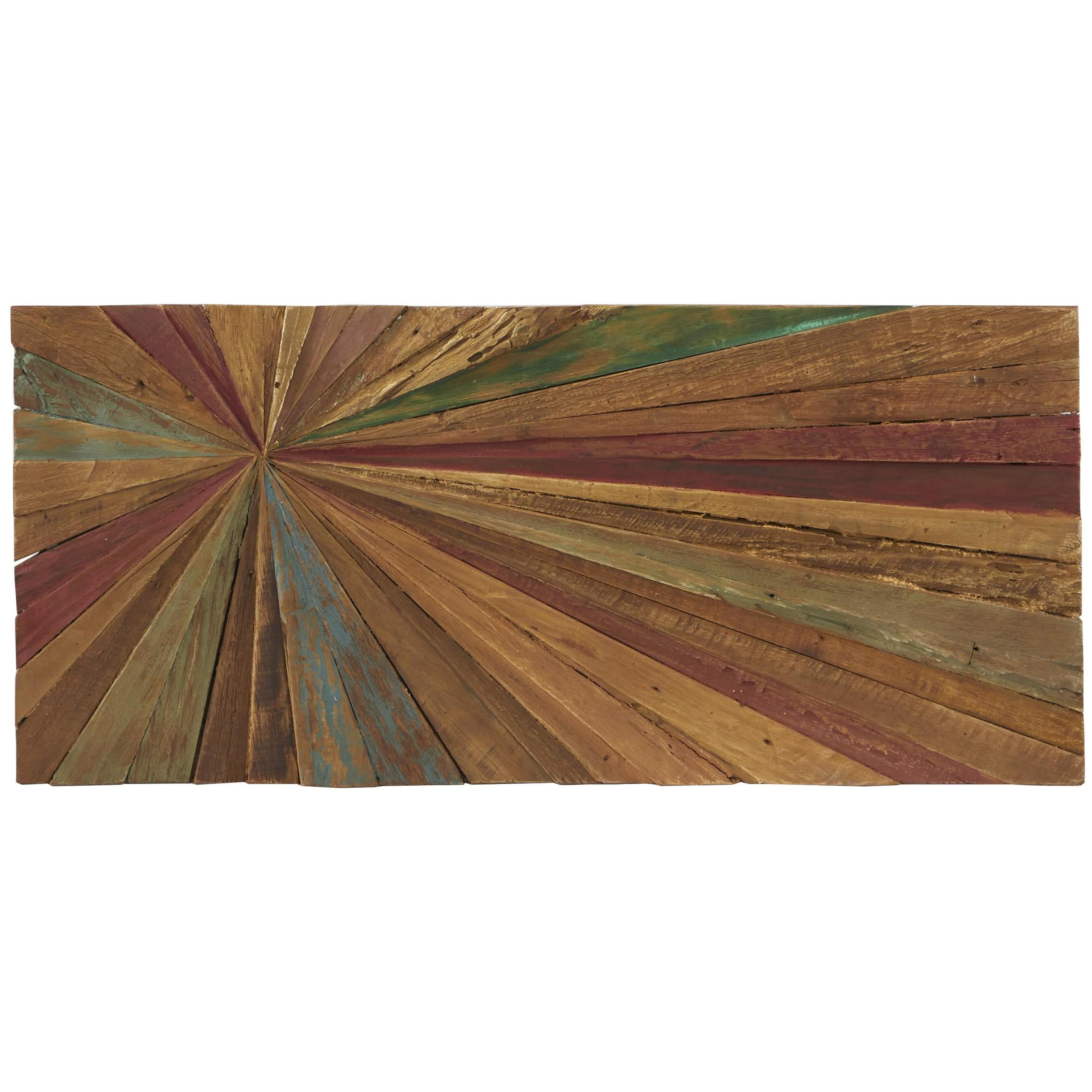 DecMode Multi Colored Teak Wood Handmade Painted Panel Starburst Wall Decor