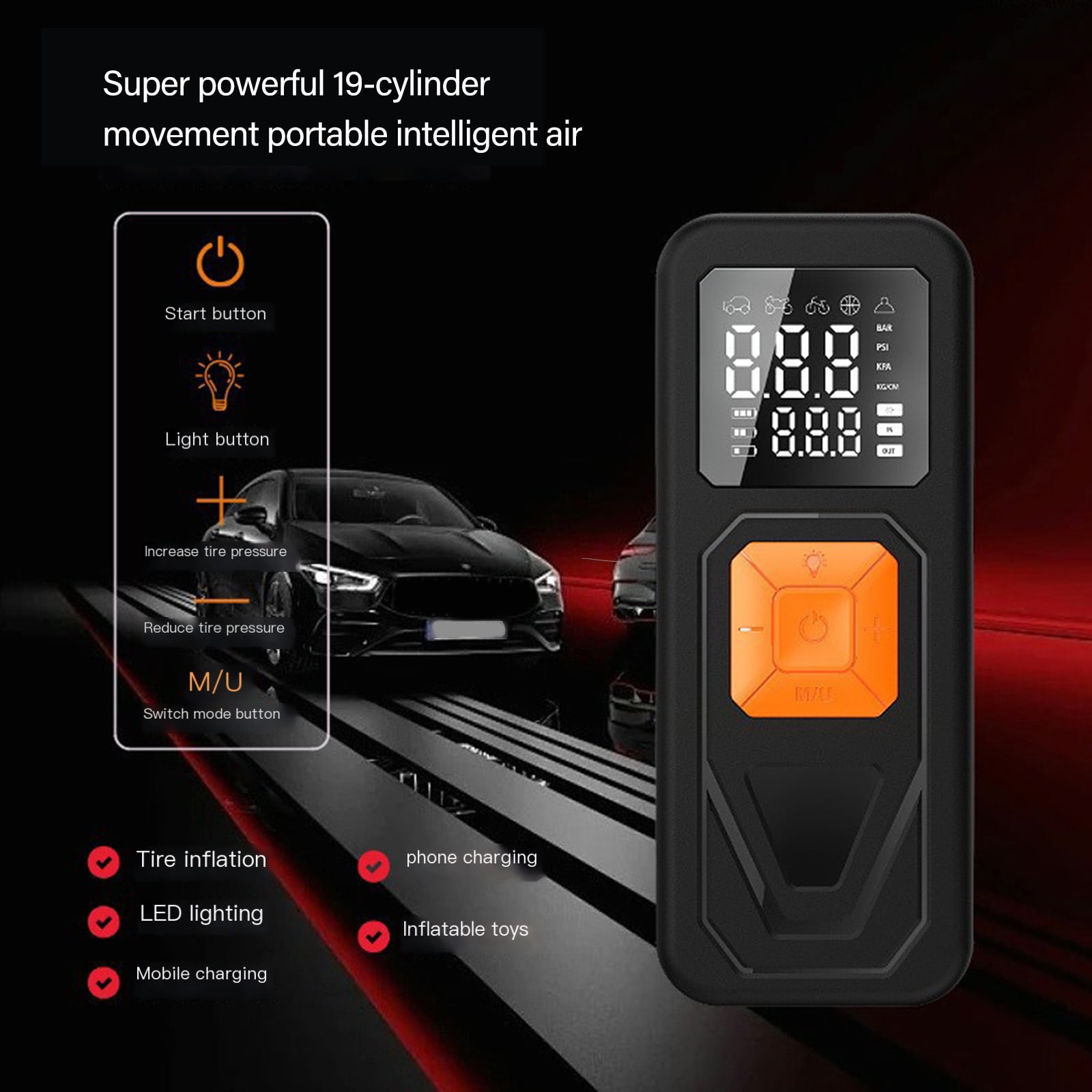 Tire Inflator Portable Air Compressor, 72W Portable Air Pumps, Accurate Pressure LCD Display,Car Bike