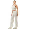 thumbnail image 2 of Saronite Solid Crinkle Wide Zip Up Front Sleevless Top Elastic Waistband Pants 2 Piece Set, White (Women's), 2 of 3