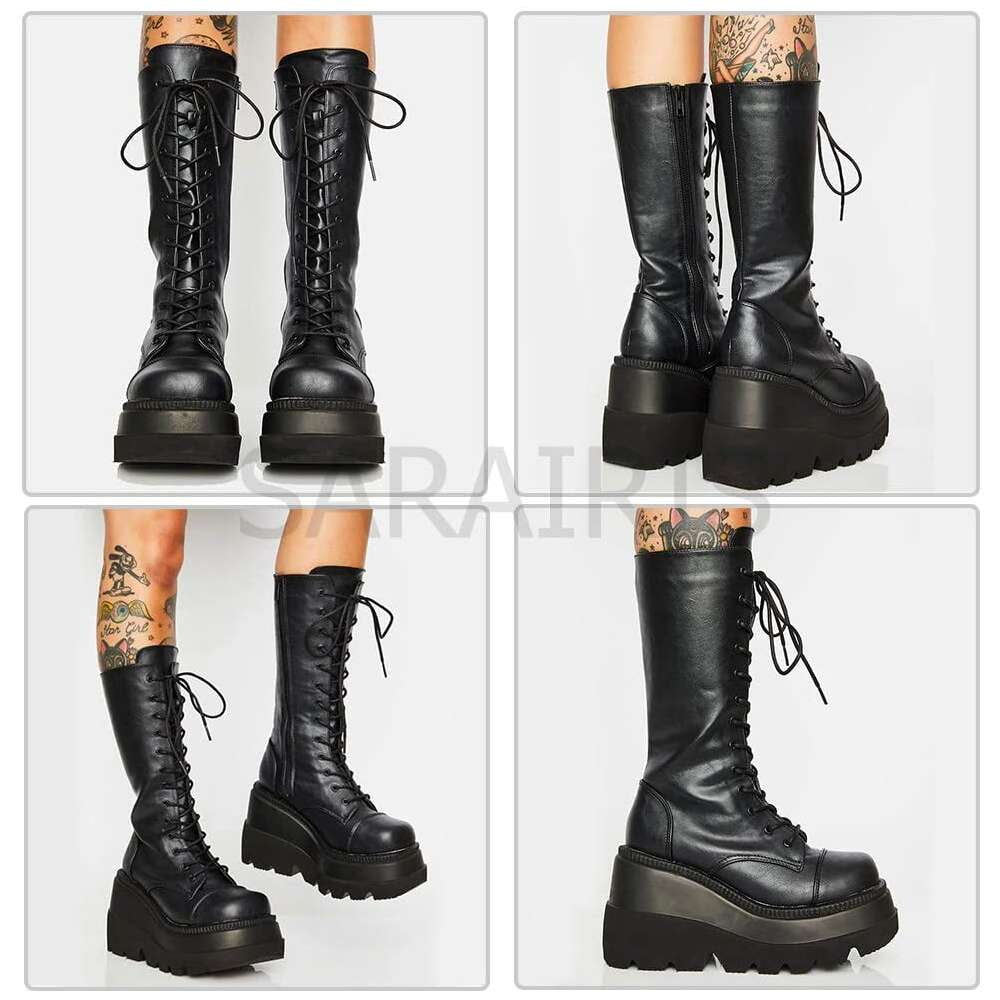 ALmi Black Platform Boots for Women 