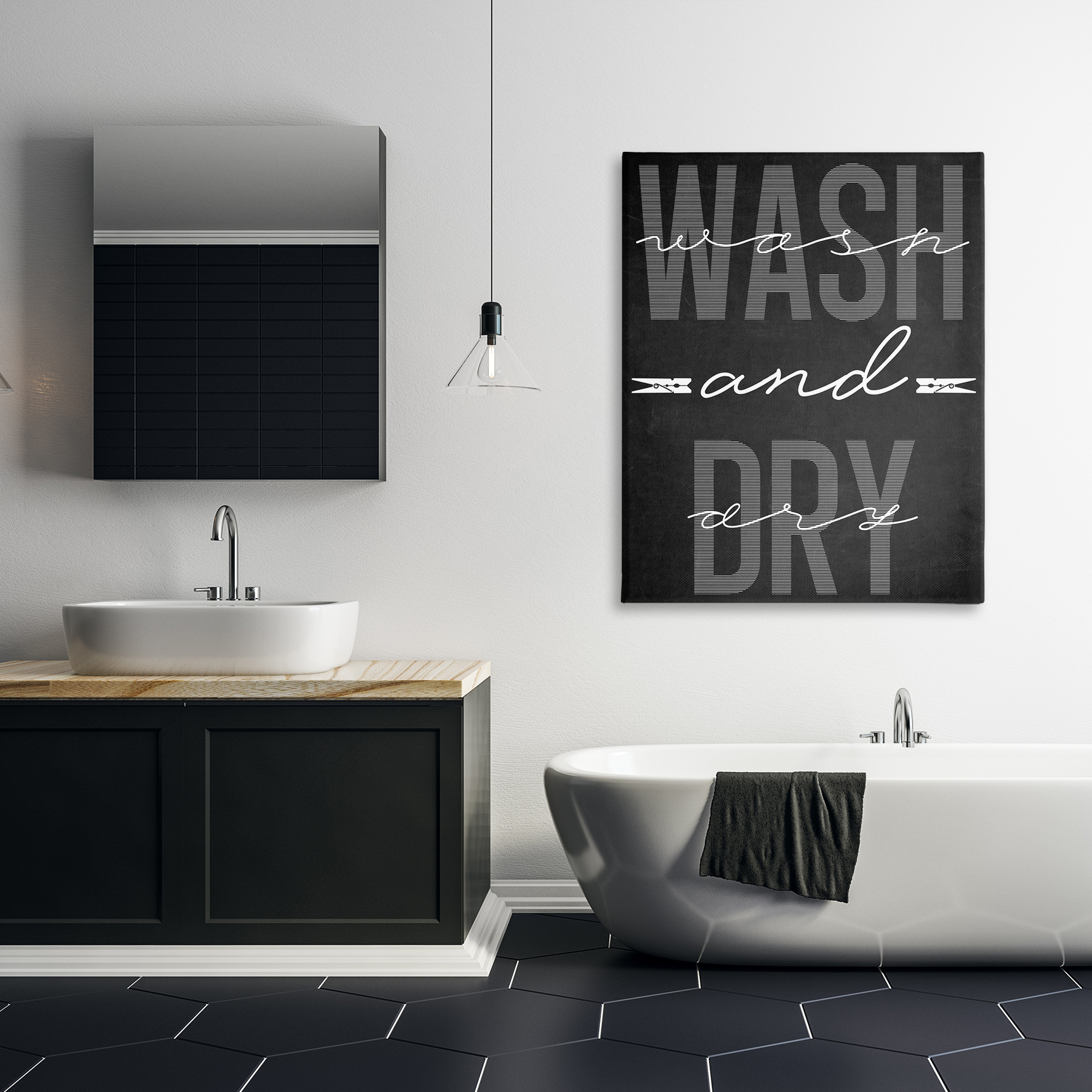 Wash And Dry Black Minimal Canvas Wall Art, design by Marcus Prime