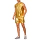 thumbnail image 4 of Conjunto de Top y Pantalones Cortos Holográficos INSPIRE CHIC para Fiesta de Hombres Disco Metálico de 2 Piezas XL Dorado, 4 of 5