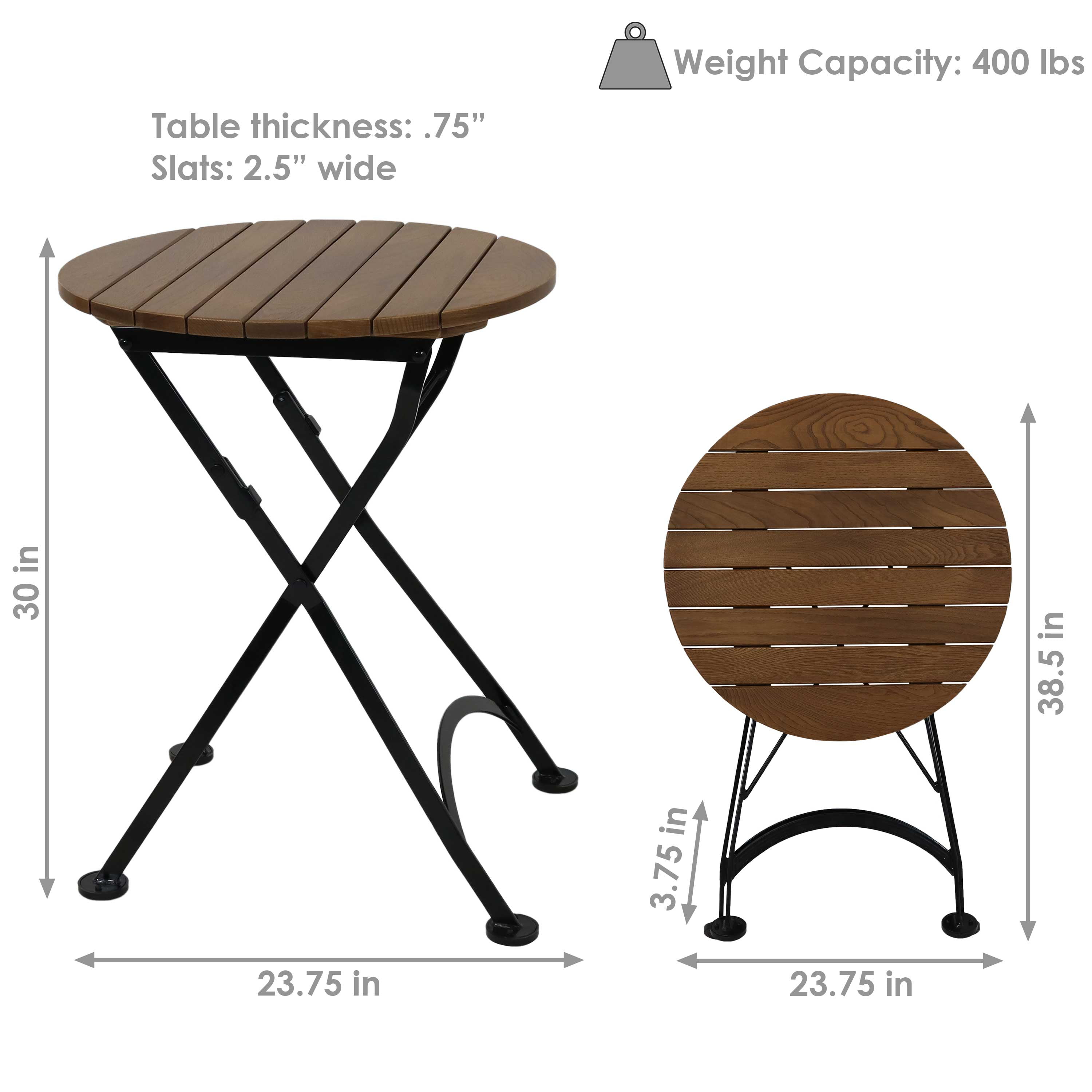 Sunnydaze European Chestnut Wood Folding Round Bistro Dining Table Foldable for Easy Storage Indoor/Outdoor Table for Patio 24-Inch Diameter Kitchen or Dining Room Brown