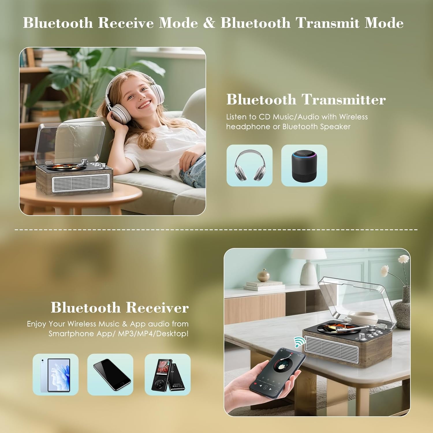 Qoosea CD Player Portable Bluetooth: CD Players for Home with Speakers Rechargeable & Radio & Remote Control Vintage CD-Player Support USB/AUX Playback Headphone Jack