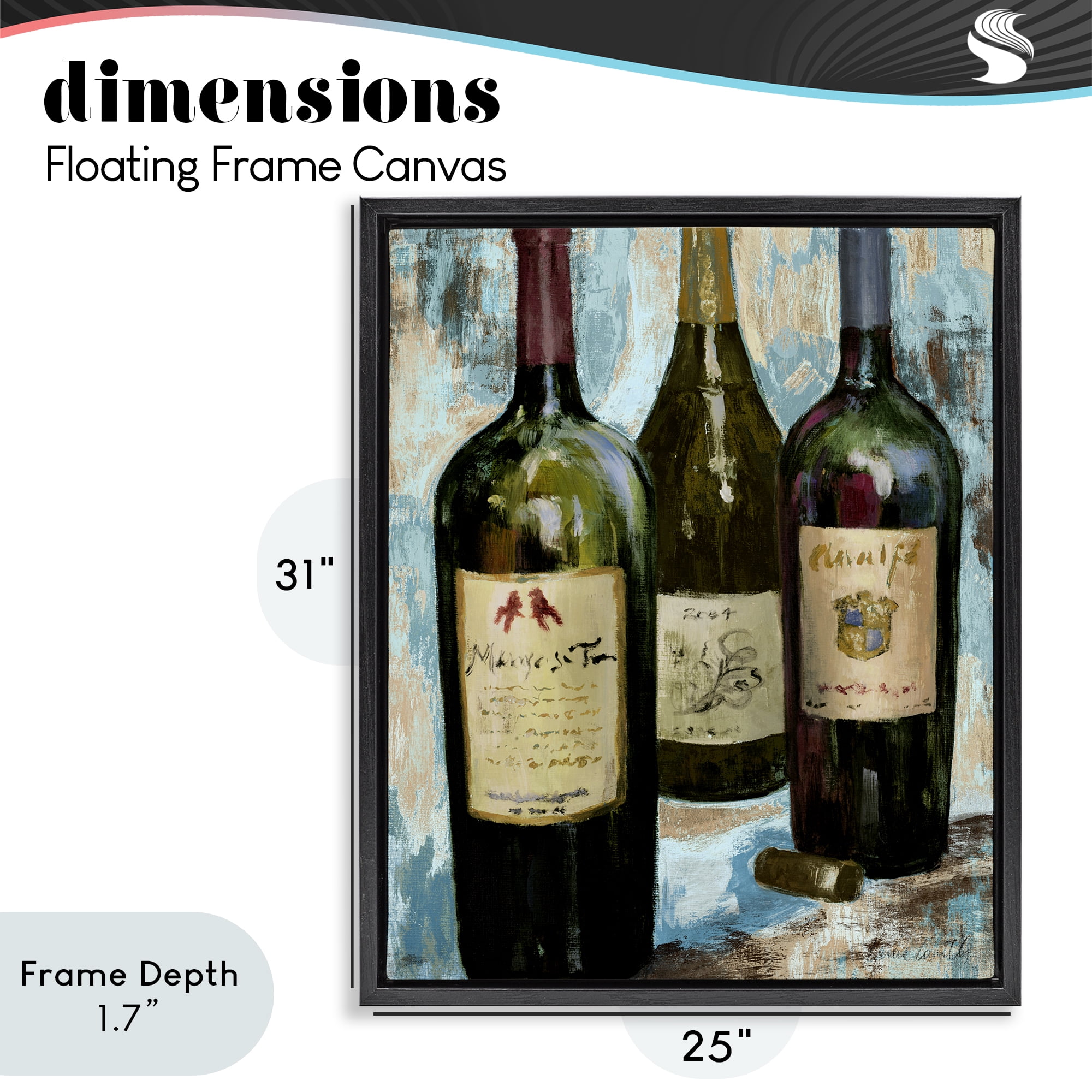 Stupell Industries Labeled Wine Bottle Trio Black Framed Floater Canvas Wall Art, design by Lanie Loreth