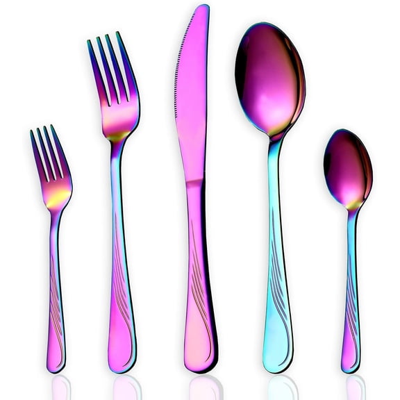 5-Piece Rainbow Color Tableware Set - Stainless Steel Titanium Plated