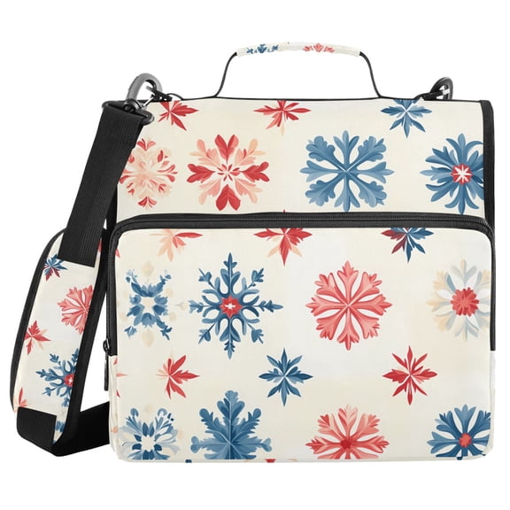 3 Ring Zipper Binder with Shoulder Strap Waterproof Trapper Keeper 2 Inch D-Ring 500 Sheets Capacity Red Blue Snowflakes