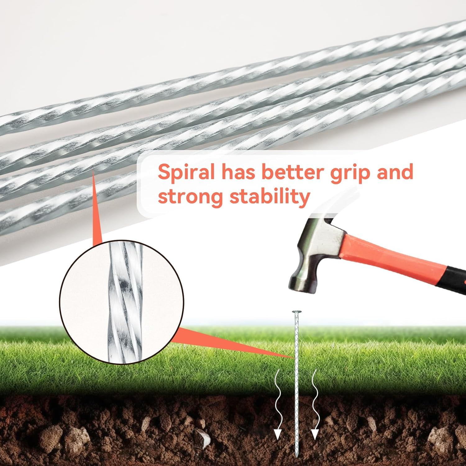 Heavy Duty Spiral Landscape Spikes - Solid Galvanized Metal Garden Stakes for Fixing Paver Edging, Weed Barriers, Artificial Turf, Tent and More