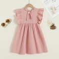 thumbnail image 6 of Younger Tree Baby Girls Casual Dress Kid Cotton Linen Ruffle Sleeveless Solid Party Dresses Clothes for 3-4T, 6 of 8
