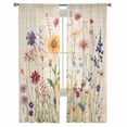 thumbnail image 3 of Botanical Floral Sheer Curtains 63 Inches Length 2 Panels Set, Window Sheer Curtains for Living Room/Bedroom, Retro Purple Pink Yellow Wildflowers Light Filtering Rod Pocket Curtain 52'' x 63'' x 2, 3 of 7