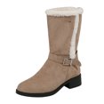 thumbnail image 7 of JHOKCI Womens Plush Lined Winter Boots Low Heel Wide Calf Side Zipper Cozy Warm Mid Calf Snow Boots, 7 of 7