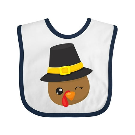 

Inktastic Thanksgiving Turkey Brown Turkey Pilgrim Hat Gift Baby Boy or Baby Girl Bib