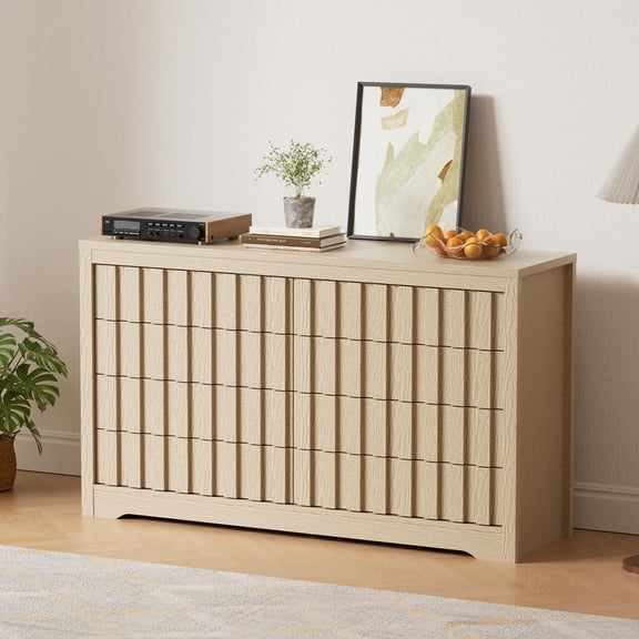 TROPOW Modern Fluted Dresser for Bedroom, Wooden Chest of Drawers, Handleless Storage Organizer with Deep Drawers for Clothes, Living Room or Hallway Furniture