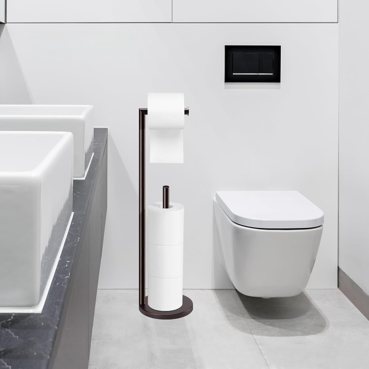 Toilet Paper Holder Stand,Toilet Paper Holder Free Standing,Chrome Toilet Paper Roll Holder for 4 Rolls,Bathroom Toilet Paper with Storage