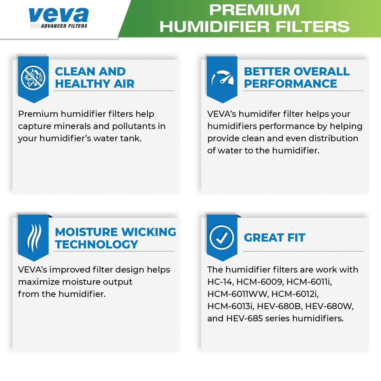 VEVA 3 Pack Premium Humidifier Replacement Filters for HW Filter E