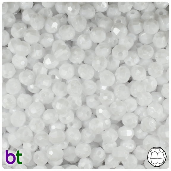 BeadTin White Pearl 6mm Faceted Round Plastic Beads (600pcs)