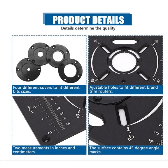 Flip Board Router Plate, Black Anodized Aluminum Alloy, Includes Fixing Rod, Screws  Nuts, 62x70mm
