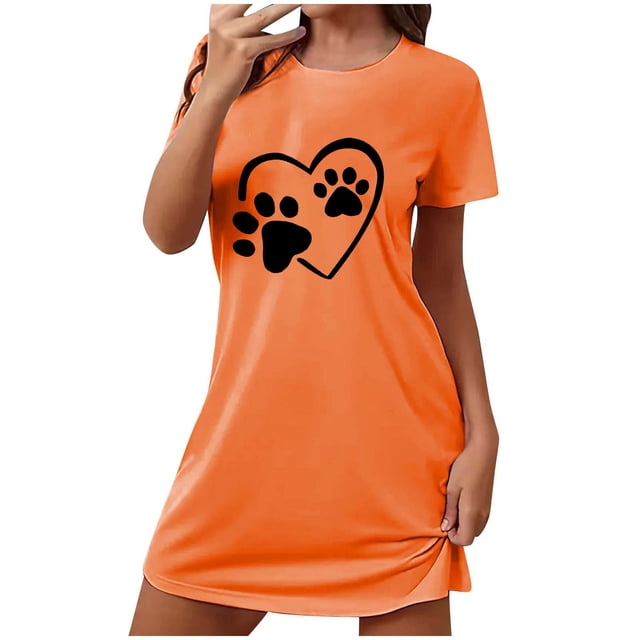Funicet Shorts pour Femmes, Robe pour Femmes, Chemise de Nuit Courte Surdimensionnée Imprimée Col Rond et Manches Courtes, Robe d'Été Aguichant pour Femmes, Robe à Manches Courtes pour Femmes