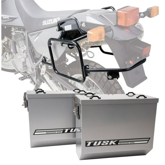 Tusk Aluminum Panniers with Pannier Racks V2 Large Silver For Suzuki DR650SE 1996-2009,2011-2014