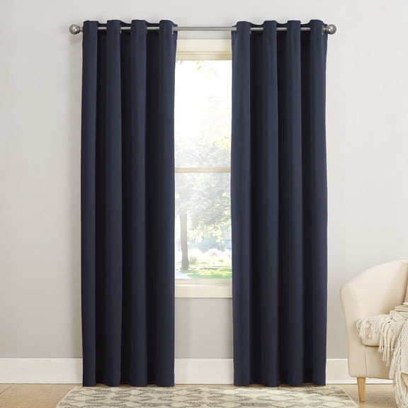 Sun Zero Madison 2-pack Energy Saving Grommet Curtain Panel Pair, 54"W x 95"L, Navy Blue
