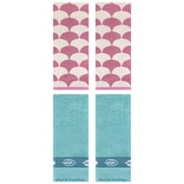 Unique Bargains 4 Pcs Soft Geometric and Leaves Hand Towel Set 13" x 29" Pink/Lake Blue