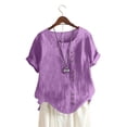 thumbnail image 5 of Tittly Womens Linen Shirt Women'S Gauze Tops Linen Blouses for Women Women's Retro Round Neck Button Cotton Linen Loose Casual Shirt Top T Shirt Beach Casual Purple, 5 of 8