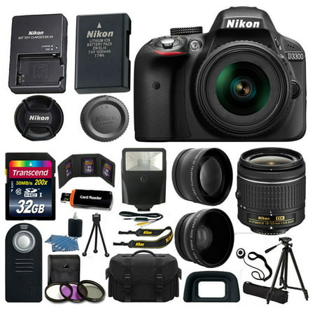 Nikon D3300 Digital SLR Camera 3 Lens Kit 18-55 AF-P DX Lens + 32GB Value (Best Nikon D3300 Bundle)