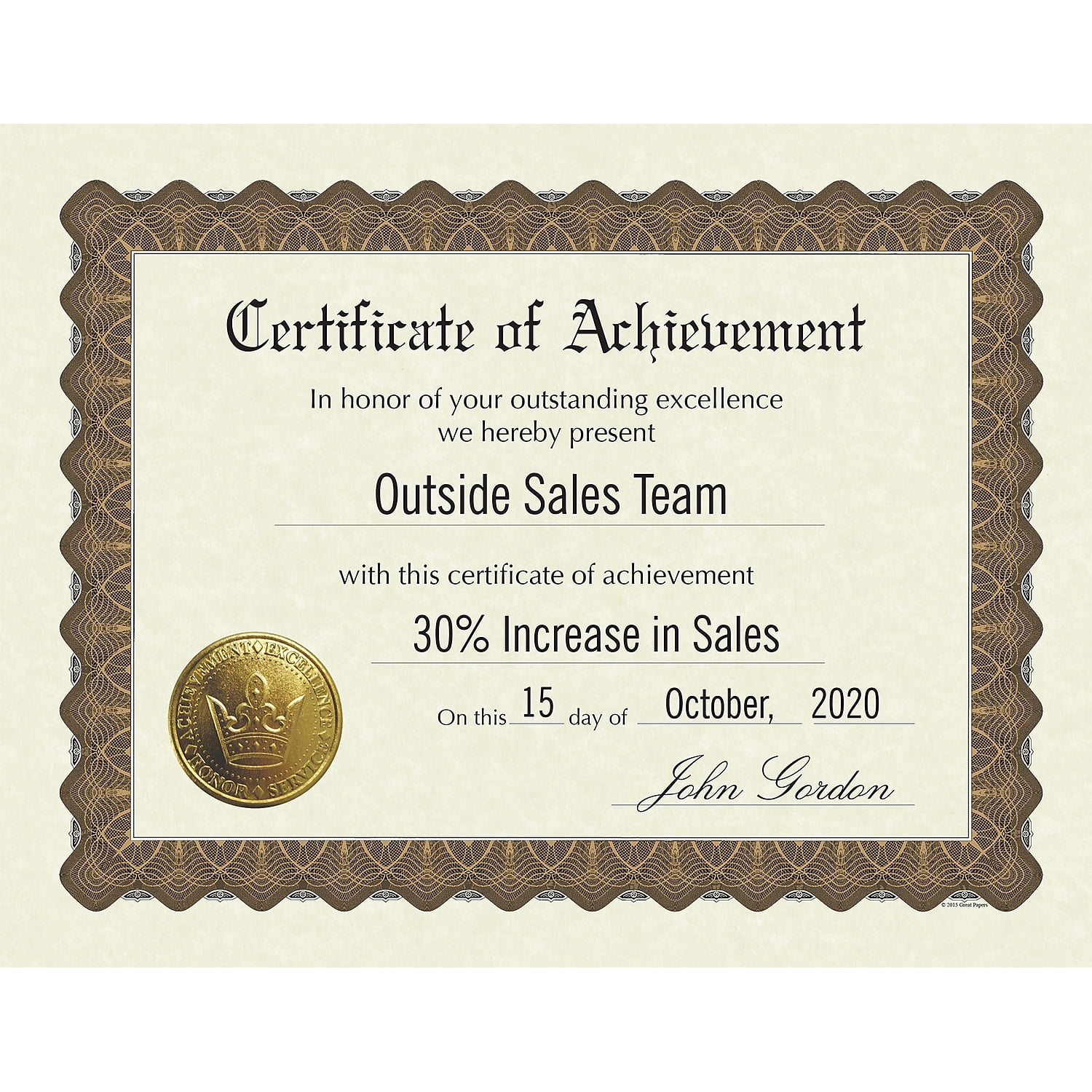 Masterpiece Certificate of Achievement