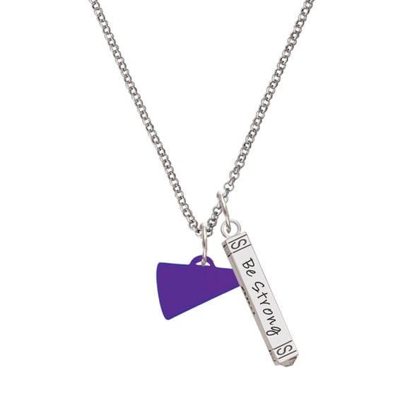 Delight Jewelry Acrylic 3/4" Purple Megaphone Silvertone Be Strong and Courageous Bar Charm Necklace, 23"