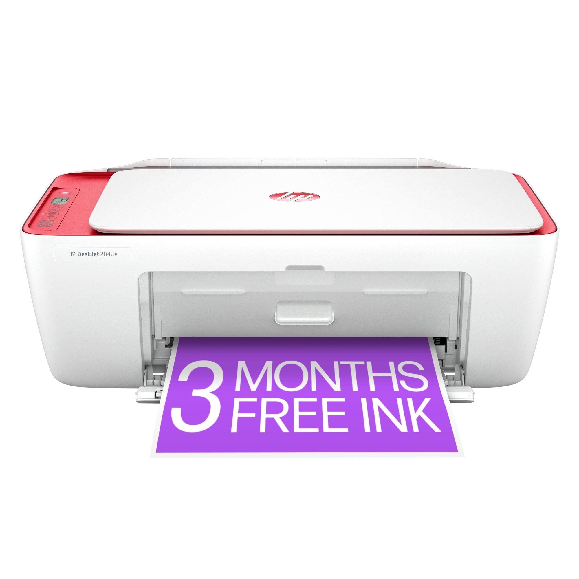 HP DeskJet 2842e (Red) Wireless All-in-One Color Inkjet Printer, Scanner, Copier, 3 Mos. Free Ink