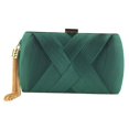 thumbnail image 1 of Sonducket Bolso de embrague de fiesta de noche de seda con colgante de borla elegante para mujer Bolsas de mensajero y de hombro Verde oscuro, 1 of 1